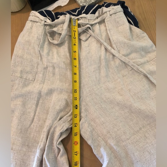 Monteau|Linen blend belted wide leg jumpsuit in Ivory & Stripes•Nautical Beachy - Picture 15 of 16